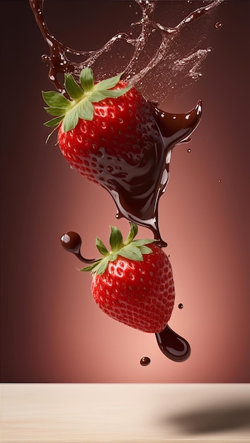 Wide shot of a strawberry is flying in the air