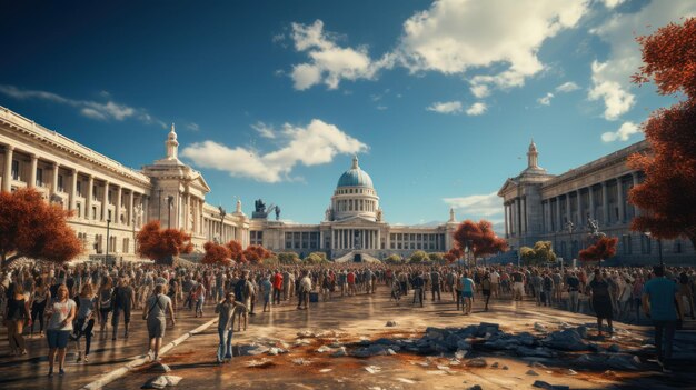 Photo a wide shot of syntagma square with the greek parliament building in the background ceated with generative ai