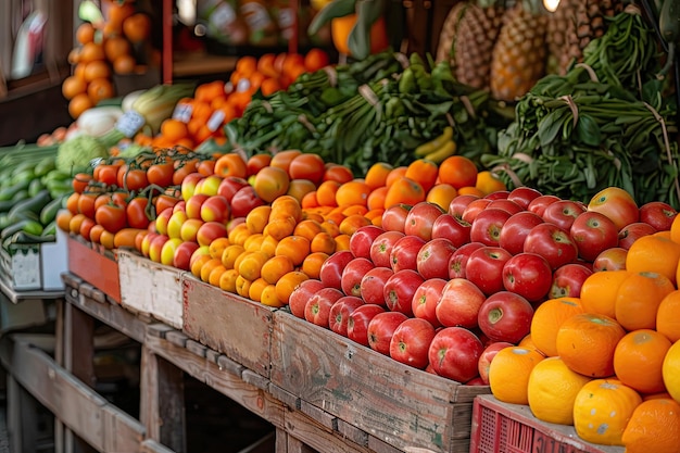 A wide variety of fresh vegetables at the market stalls