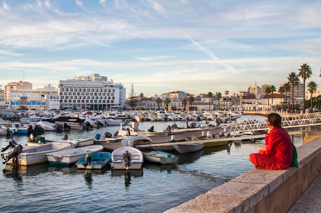 Wide view of the marina located in Faro, Portugal.