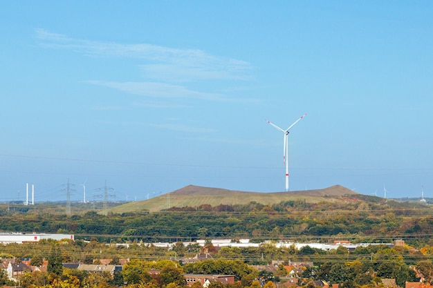 Wide view of the windmills on the hills in essen, germany.