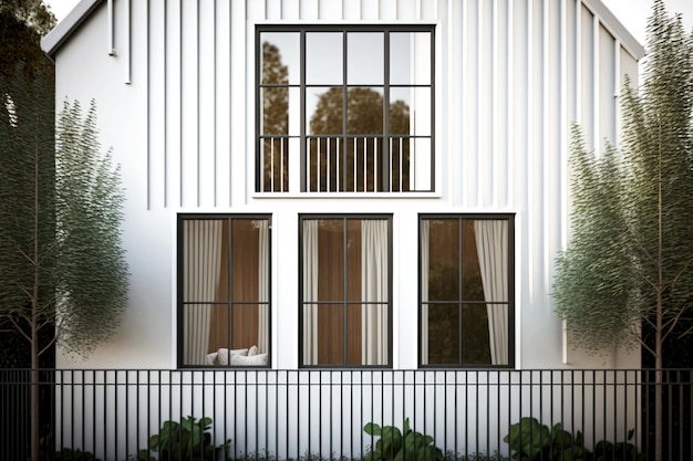 Широкие белые алюминиевые окна с вертикальными решетками и деревянными .