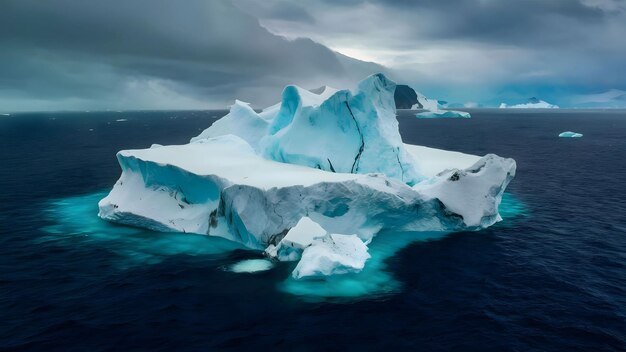 静かな水域の氷山のワイドアングル画像