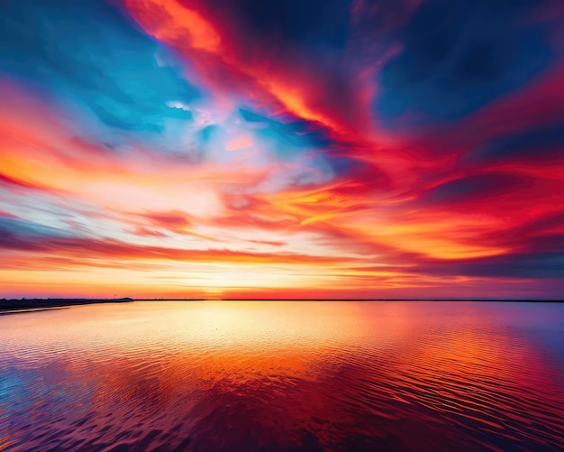 A wideangle image of the sunset beyond the bay