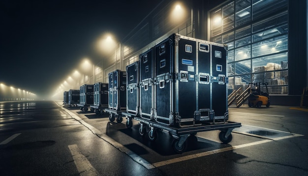 A wideangle night photograph of a logistic area