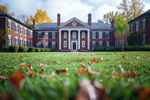 Photo wideangle shot of the university building perspective from the ground surface