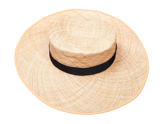 Widebrimmed straw hat with black band on crown