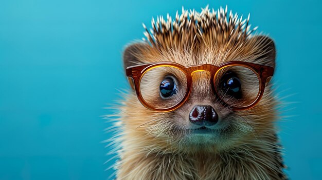 A wideeyed hedgehog with rectangular glasses showcasing a delightful blend of quirkiness and cha