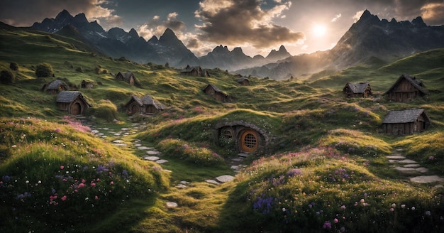 Widescreen beeld van Hobbit Village