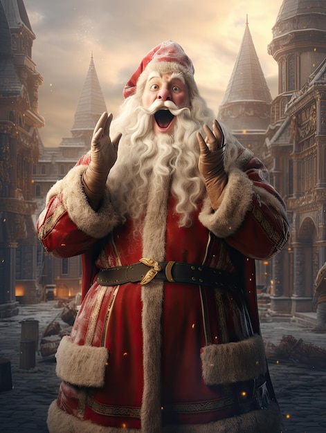 Photo wideshot santa claus gesturing excitment and finger on mouth generative ai
