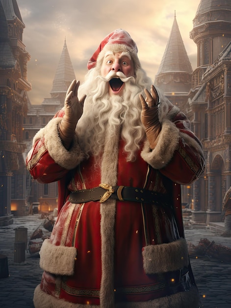 wideshot santa claus gesturing excitment and finger on mouth Generative AI