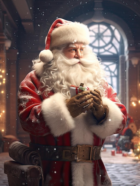 Photo wideshot santa claus gesturing excitment and finger on mouth generative ai