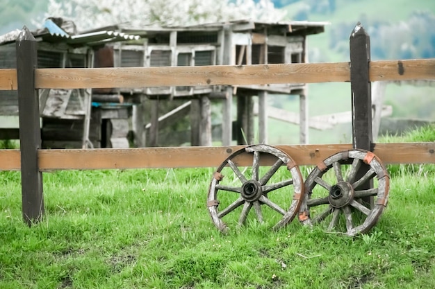 Wielen op gras dicht bij huis