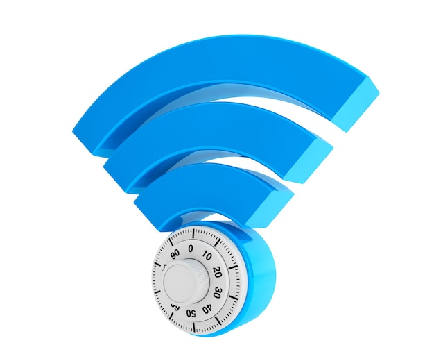 WiFi internet security concept. 3d symbol wifi with Padlock on a white background