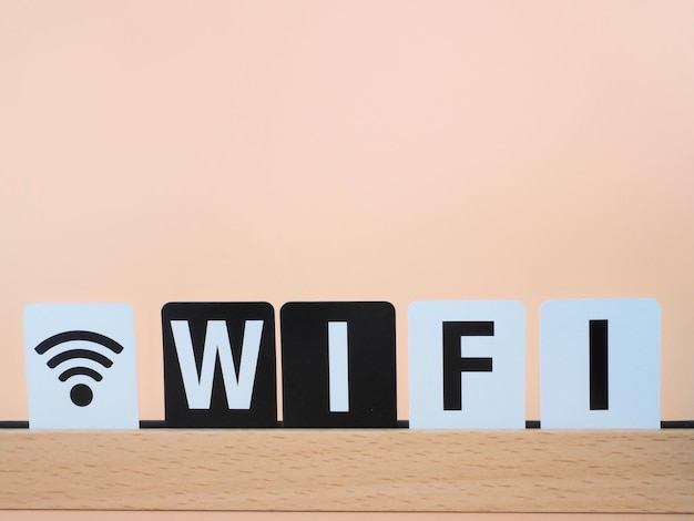 Photo wifi sign with text and symbol of internet wireless access