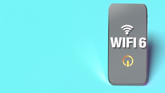 네트워킹 콘텐츠에 대 한 스마트 폰 3d 렌더링에 Wifi6 단어.