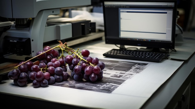 Wijnboer in het laboratorium microscoop druivenanalyse wetenschappelijke kant van druivenkwekerij wijnmaken