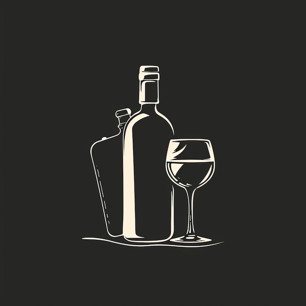 Wijnflas en glas logo zwart-wit illustratie plat beeld minimalisme