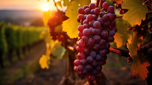 Wijngaarden bij zonsondergang in de herfst oogst rijpe druiven in de herfs bundel rijpe wijngaarden