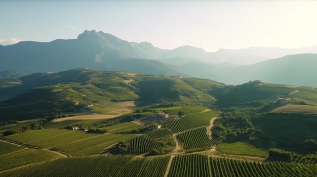 Wijngaardplantage Druiven kweken in Italië Frankrijk Spanje Zonnige dag druivenstruiken bergen