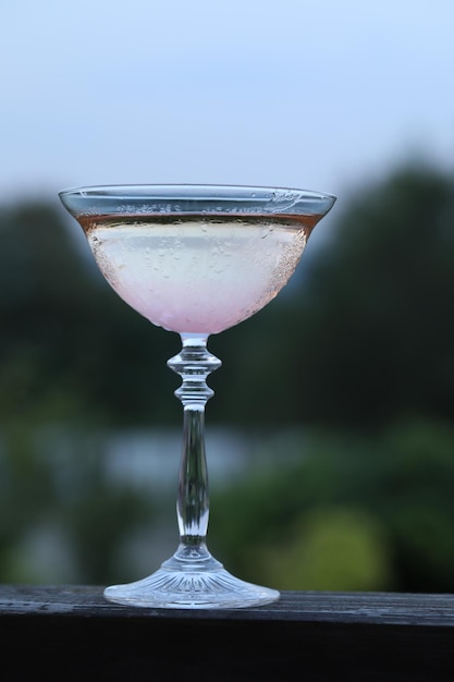 wijnglas met koude fruitcocktail met kopieerruimte