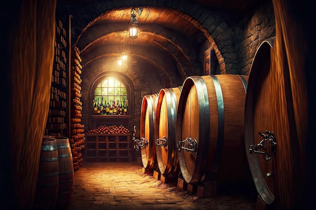 Wijnkelder voor fermentatie en productie van alcohol in wijnvat