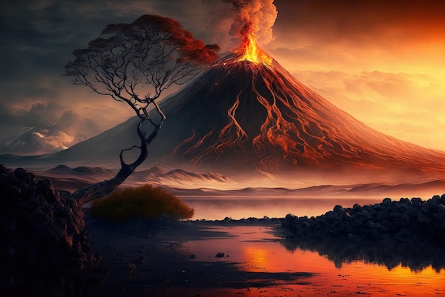 В дикой природе действующий вулкан прекрасные природные пейзажи