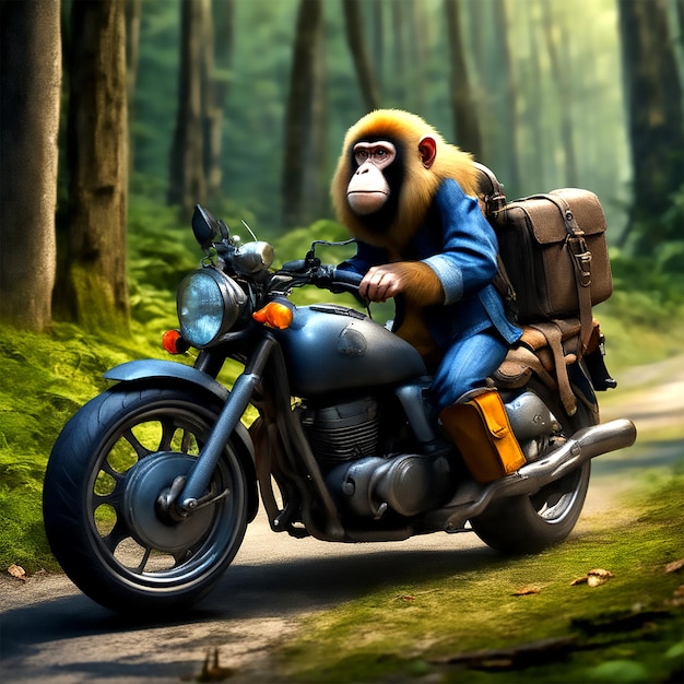 Wild Adventure Ride Mighty Monkey Roaming the Forest on a Motorcycle