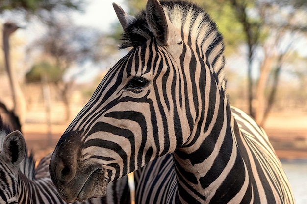 写真 アフリカの野生動物 アフリカの山のゼブラが草原に立っている エトーシャ国立公園 ナミビア