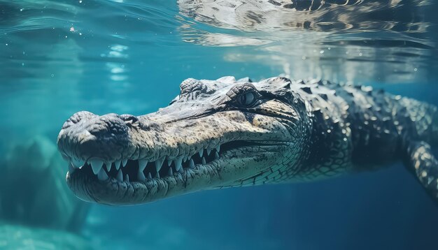 野生のワニが水中で狩りをしています