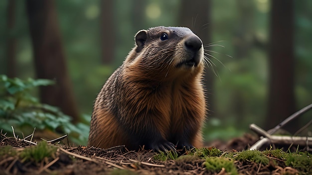 Photo wild animal groundhog in forest