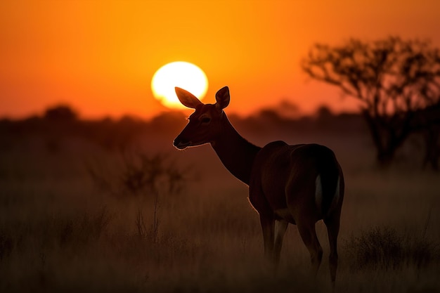 Wild animal silhouette at sunset generative ai