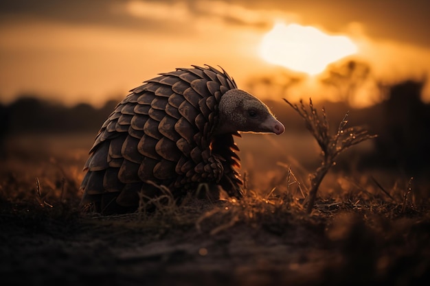 日没の生成 ai で野生動物のシルエット