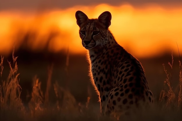 Wild animal silhouette at sunset generative ai