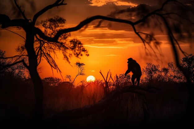 Wild animal silhouette at sunset generative ai