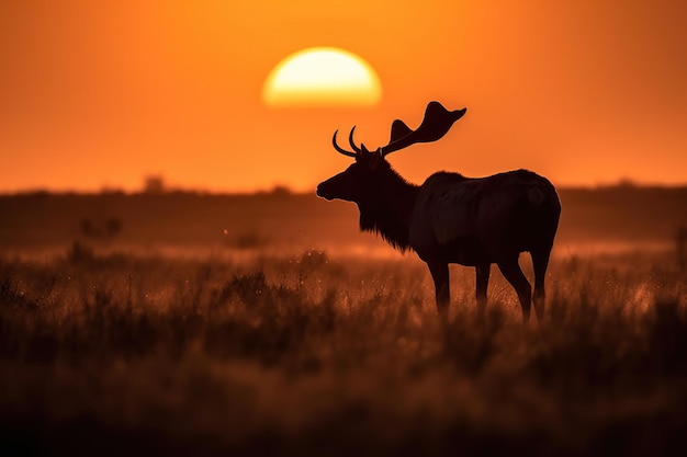 Wild animal silhouette at sunset generative ai