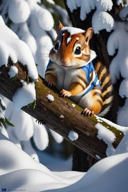 Photo wild animal squirrel looking for food in tree hole in snowy forest in winter hd photography