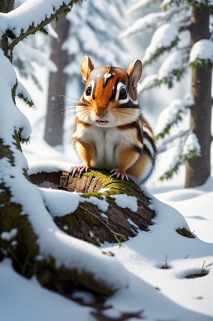 Фото Дикое животное-белка ищет еду в дупле дерева в заснеженном лесу зимой hd-фотография