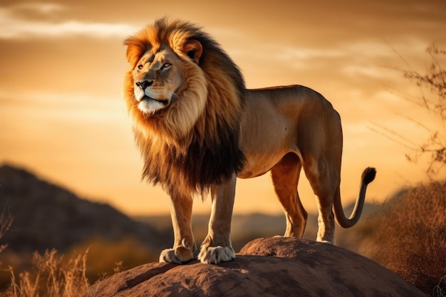 Wild Beauty Powerful Lion Perched on a Rocky Outcrop