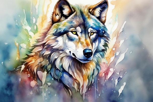 Wild Beauty Watercolor Wolf behang in prachtige tinten