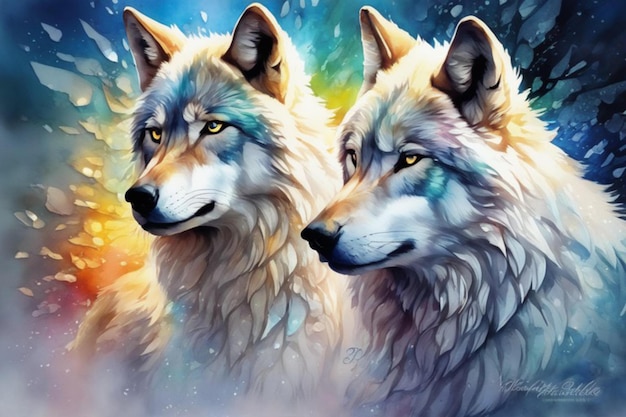 Wild beauty watercolor wolf wallpaper in stunning hues