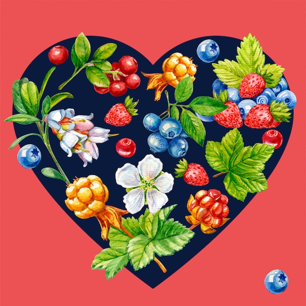 лесные ягоды в форме сердца