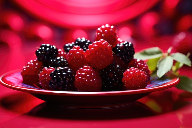 Wild berry on beautiful red plate 8k vibrant stage backdrops