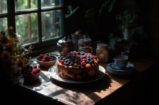 写真 ワイルドベリーケーキは,生成的なaiツールを使用して作成されました.
