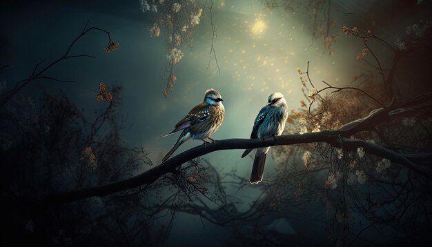 Wild birds on a colorful background Fantasy concept