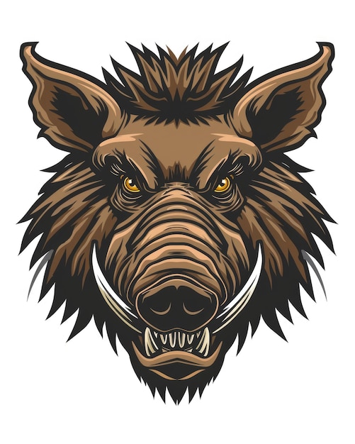 Wild Boar Head Mascot in Aggressive Stance Ferocious Animal with Angry Expression