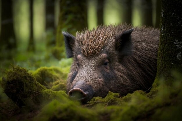 Foto il cinghiale dorme nella natura