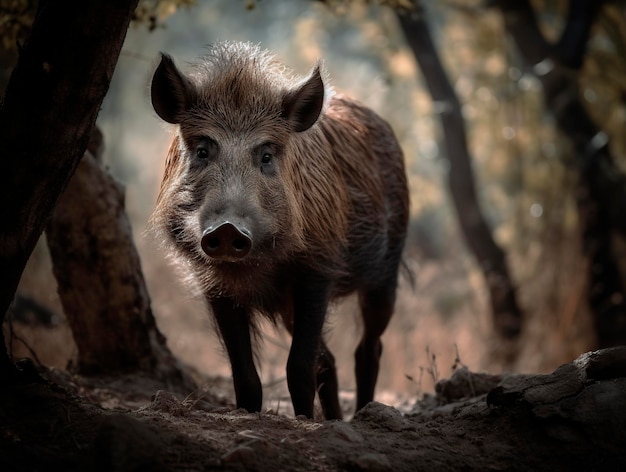 Wild boar in the wild and in freedom