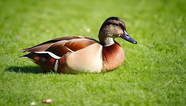 Photo wild brown duck on green field