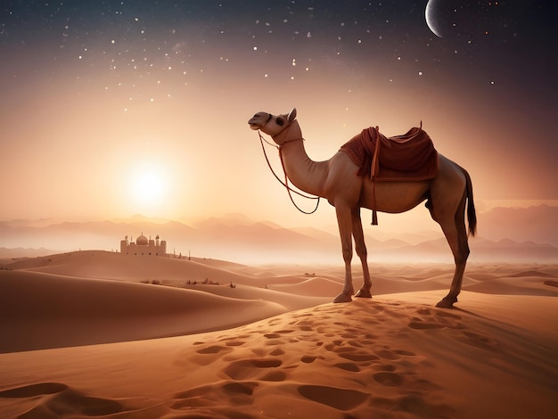 Wild Camels in the desert at night